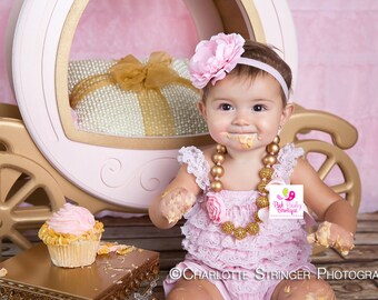 Baby Romper and headband 2 or 3 pc SET, Light Pink Cake Smash Outfit, Baby girl 1st birthday outfit, Baby Birthday Outfit Baby girl clothes