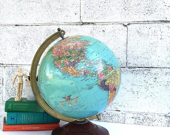 WORLD GLOBE | Vintage Replogle 12-inch Diameter Reference Globe | Mid-Century Desk Globe | late 1940's Globe | USSR | early Cold War Globe