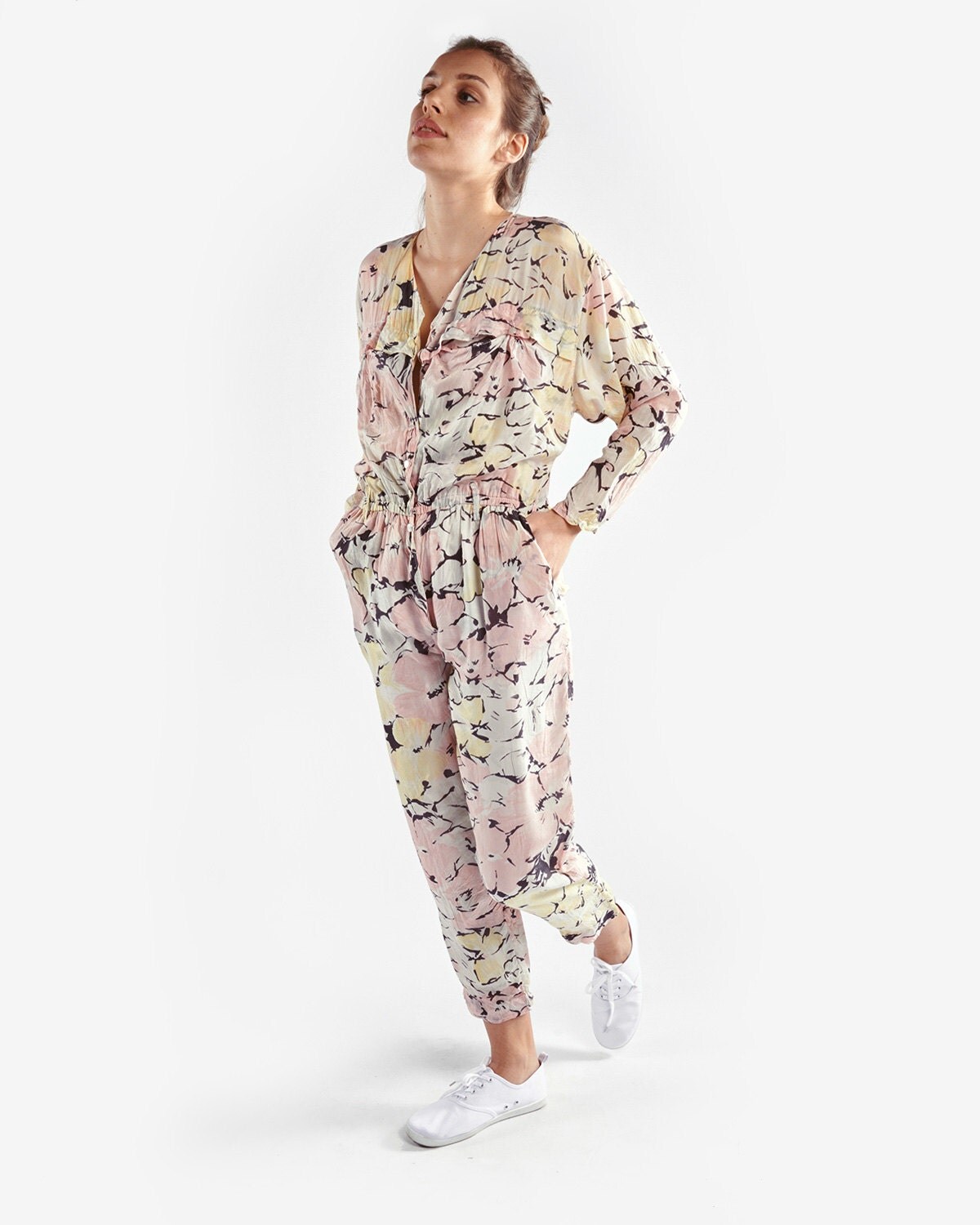 Pastel Pink Jumpsuit with Floral Printed Haute Juice