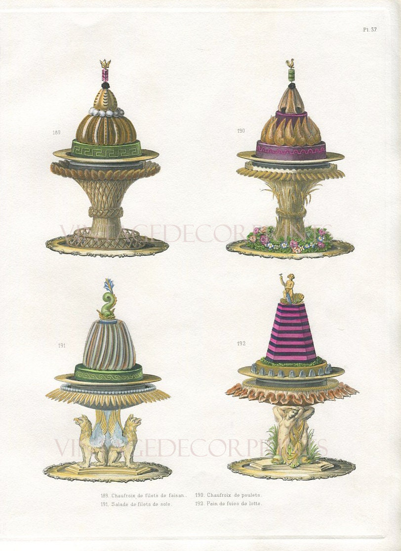 Antique cookery print. savoury dishes from by vintagedecorprints
