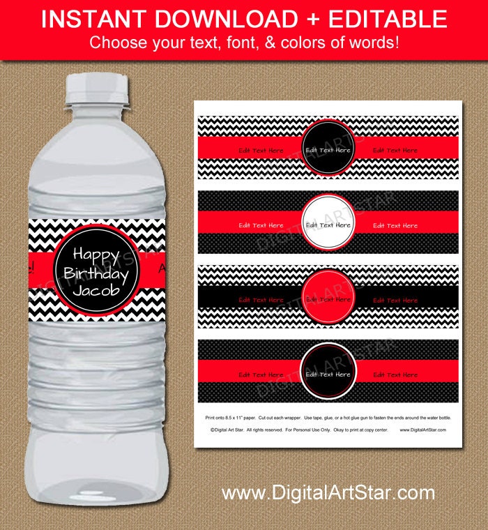 instant chevron water bottle labels editable template