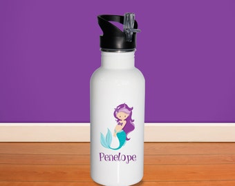 Mermaid Kids Water Bottle - Mermaid with Name, Child Personalized Stainless Steel Bottle BPA Free Back to School