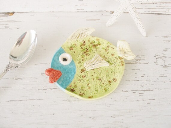 Spoonrest Fish spoon rest holder green kitchen ocean ceramic