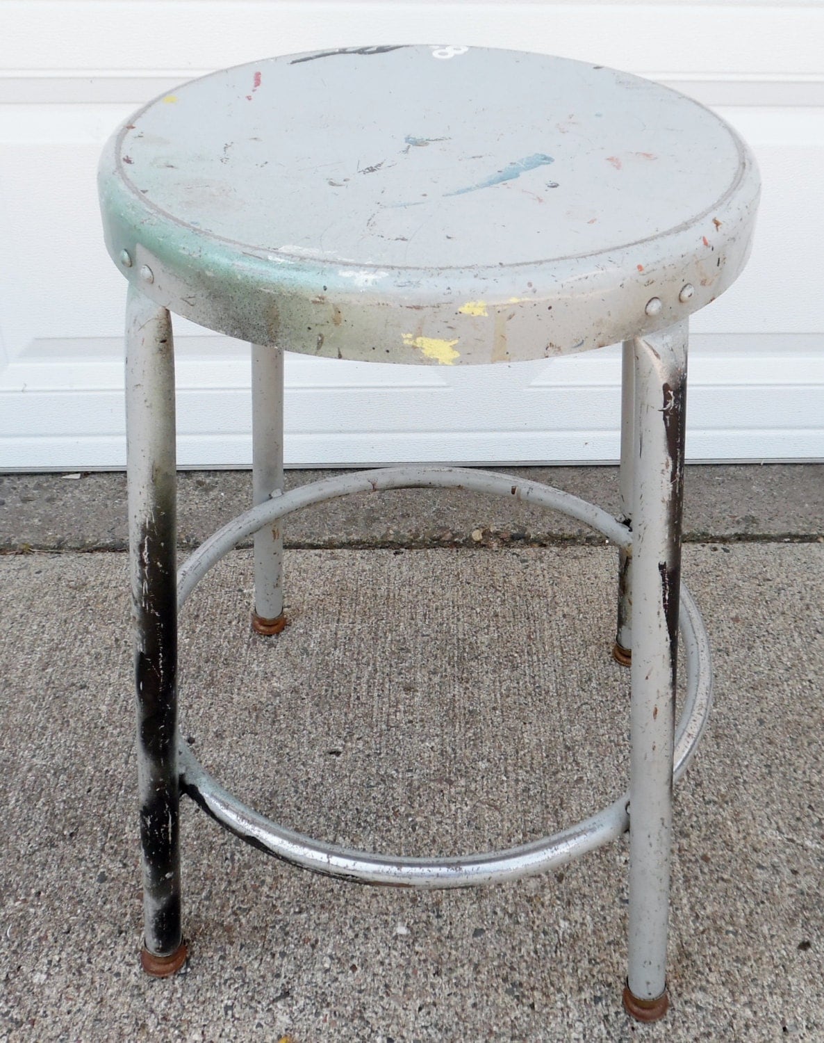 Vintage, Metal Stool, Industrial, Shop Stool, Grey, Steel ...