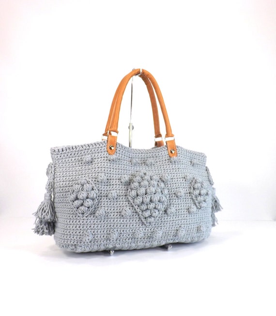 Darel Dublin Style Handbag with Genuine Leather Handles, Crochet bag ...