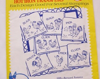 Aunt Martha's Hot Iron Transfers 3305 /Barnyard Romance/Vintage Embroidery Pattern/ Linen Motifs