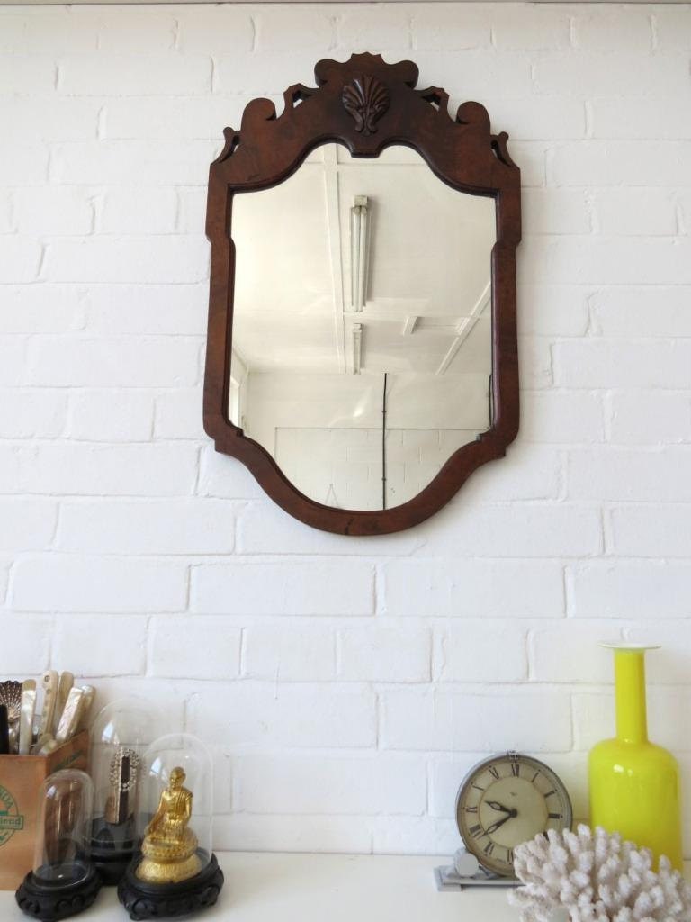 Vintage Art Deco Wall Mirror with Wooden Frame