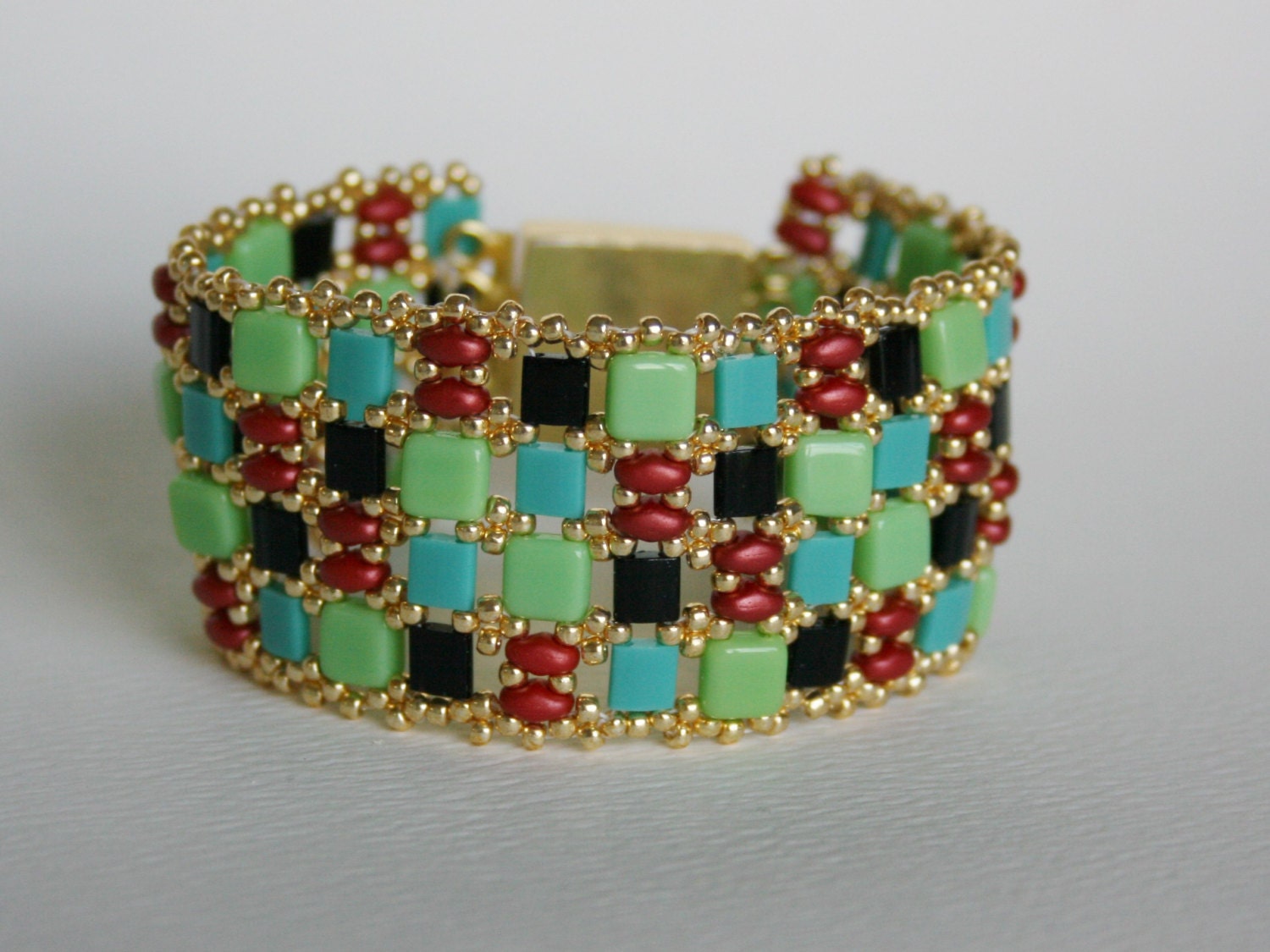 Wide band beaded statement bracelet with bold by PerlinabyBeth