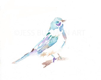 Print of Original Watercolor Painting, Titled: "Delia" by Jessica Buhman 8 x 10 Green Yellow Blue Orange Turquoise