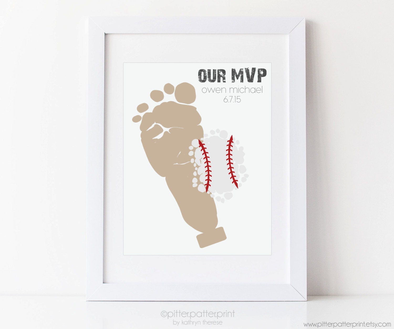 Sports Nursery Baseball Baby Footprint Art Print Boys Room