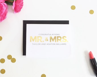 Wedding Card - Custom Wedding Congratulations Card - Congrats Mr. and Mrs. - Personalized Wedding Gift - Gold Foil Card - REAL FOIL