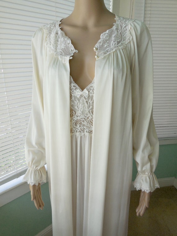 Vintage SHADOWLINE Nightgown/60s Peignoir Set/White Nightgown