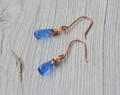 blue drop earrings copper wirewrapped