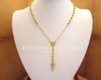Gold Rosary Necklace SUPERIOR QUALITY 14kt Gold Filled with Gold Over Sterling Cross Rosary Necklace Housewives Beverly Hills Yolanda Foster