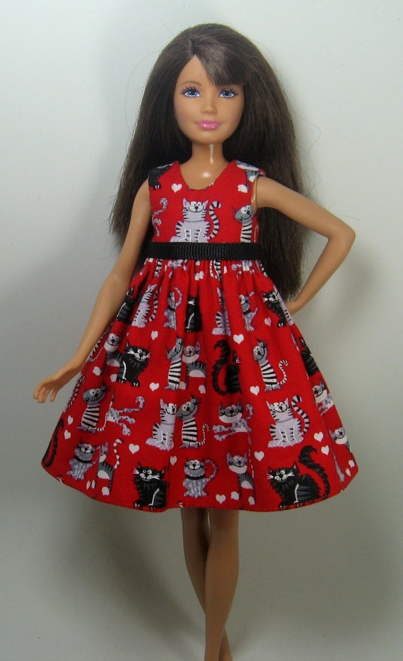 Skipper Doll Clothes Red with Black and Gray Kitty Cats