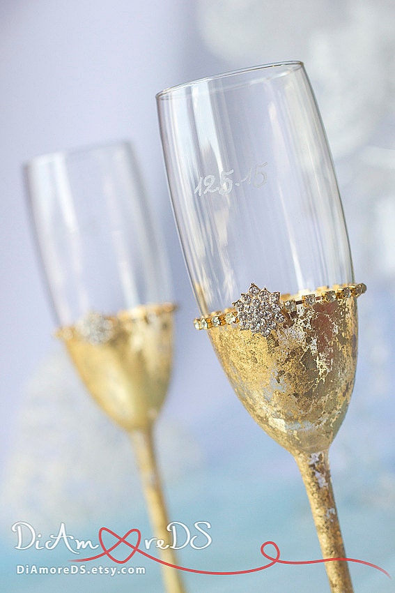 Personalized Wedding Glasses, Gold Wedding Champagne Flutes, 50th