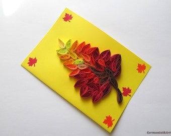 Autumn Quilling Card, Quilled Leave Card, Autumn Greeting Card, Fall Quilling Card, Autumn Leave Card