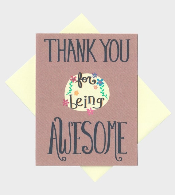 Funny Thank You Card Thank You For Being Awesome by TurtlesSoup