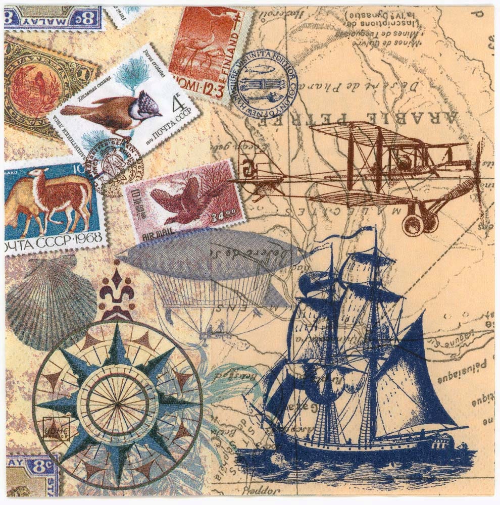 paper decoupage cutouts Napkins World Travel Decoupage  Sailing Map Tall Vintage