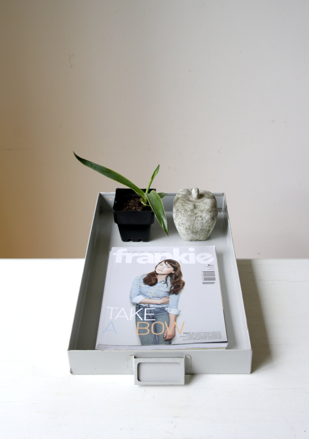 Metal grey filing drawer/ industrial in out tray/ rustic industrial