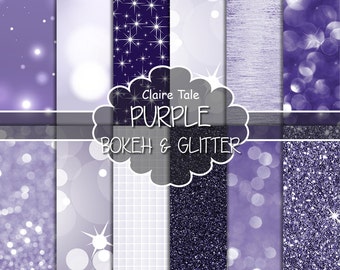 Purple digital paper: "PURPLE BOKEH & GLITTER" with purple glitter background and purple bokeh background for photographers and scrapbooking