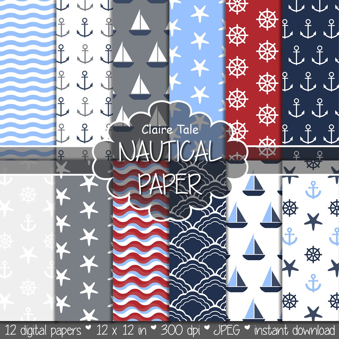 Nautical digital paper: NAUTICAL PAPER patterns