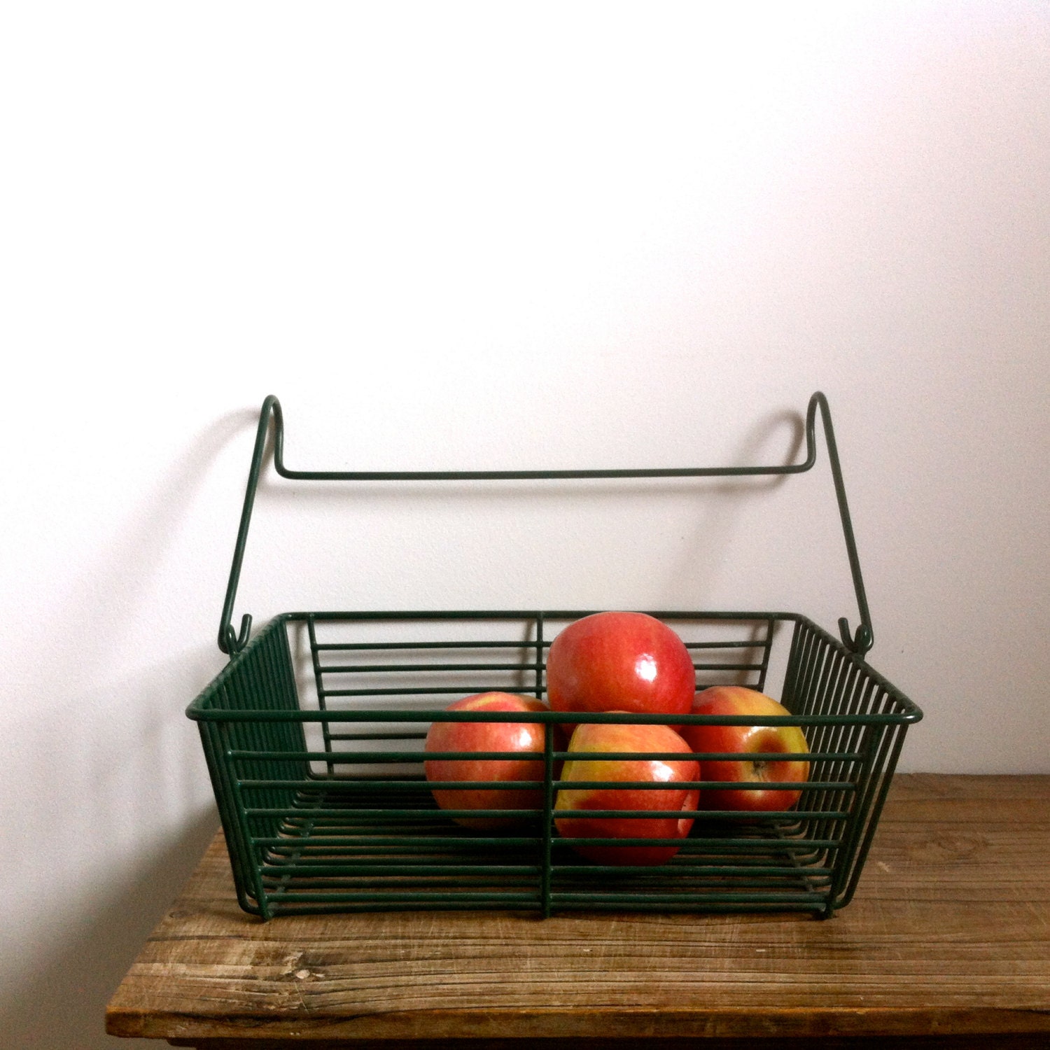 vintage wire storage basket green plastic coated by CatandtheBird