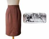 Courrèges 80s brown wool secretary skirt, elegant high waist pencil skirt, designer midi mid knee length smart wiggle skirt size 8 US 10 UK