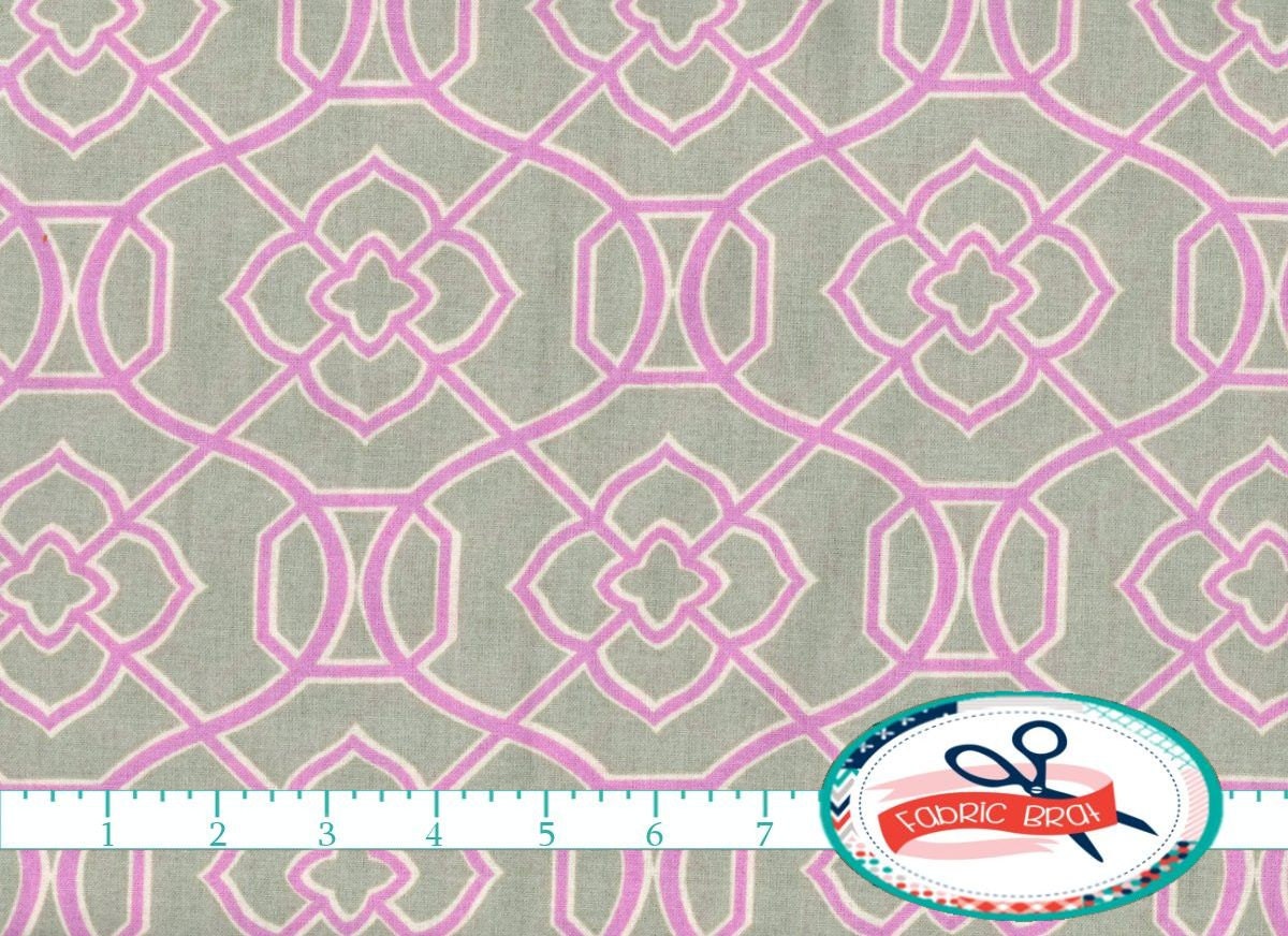 PINK & GRAY Fabric by the Yard Fat Quarter GEOMETRIC by FabricBrat