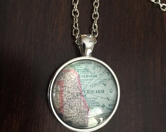 Chicago, Chicago Necklace, Chicago jewelry, Chicago map necklace, map of Chicago, map of Chicago necklace, Chicago pendant, silver necklace