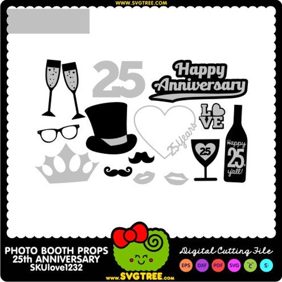 25th Anniversary Photo Booth Props Silver SVG Files DXF