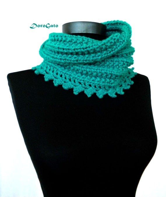 lace crochet for collar pattern Knit crochet lace knit Chunky trim, with Green cowl collar, cowl,