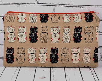 Lucky Japanese Cat Pencil Case, Maneki Neko Cat Pencil Bag