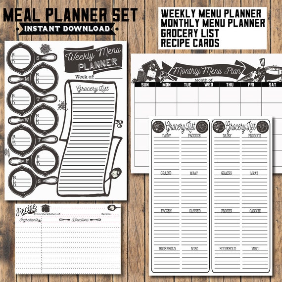 meal planner set daily weekly monthly menu planner printables