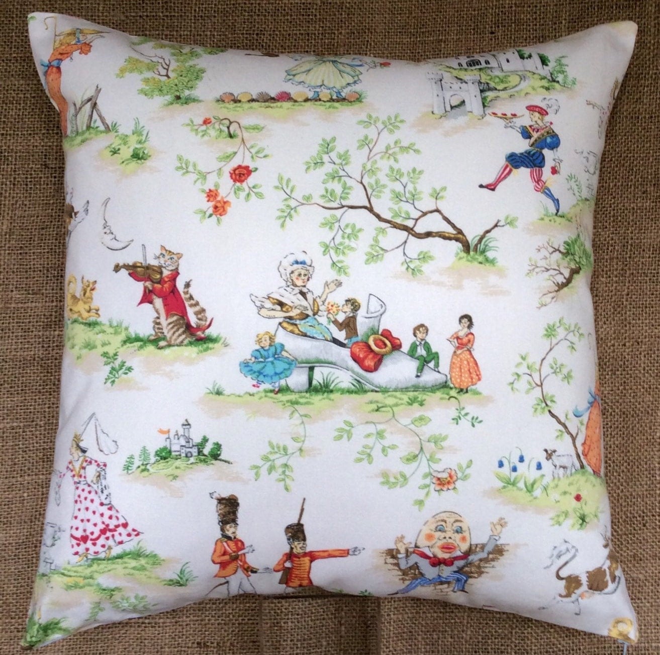 Vintage Covington Nursery Rhyme Fabric Cushion 'Over The