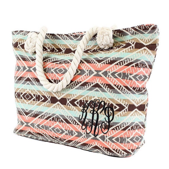Monogram Canvas Handbag/beach bag/ Natural by sewsassybootique