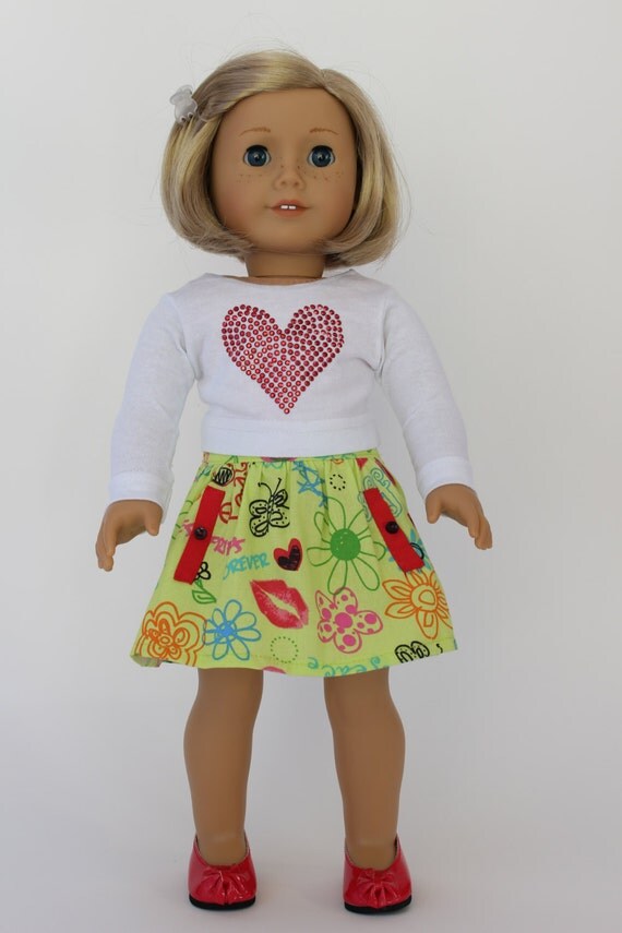 Items similar to CLEARANCE American Girl doll clothes. Back to School Lime green skirt and