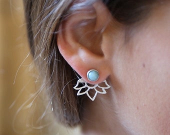 Ear Jackets Sterling Silver, Gemstone Earrings, Two Sided Earrings, Sterling Silver Earrings, Statement Earrings, Fashion Jewelry