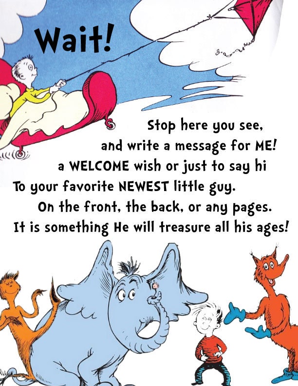 Dr. Seuss Baby Shower Guest Book Sign Digital Copy Boy