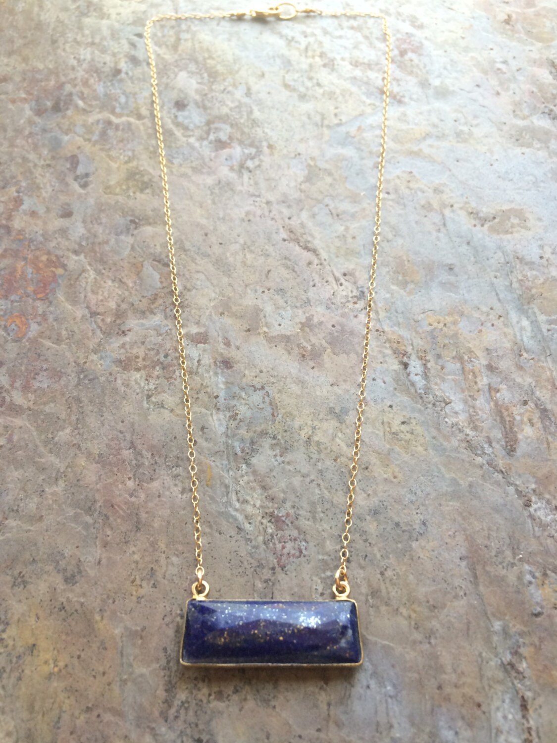 Lapis bar pendant gold necklace