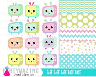 Clip Art Kawaii Clipart kawaii clipart etsy tv set planner chibi digital clip art d392