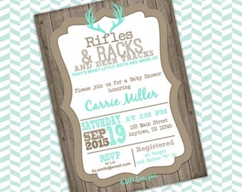 Baby Boy Shower Invitation Hunting Deer Antler Rustic Baby Shower Invitation, Boy, Deer Antler - Custom DIY Digital Printable
