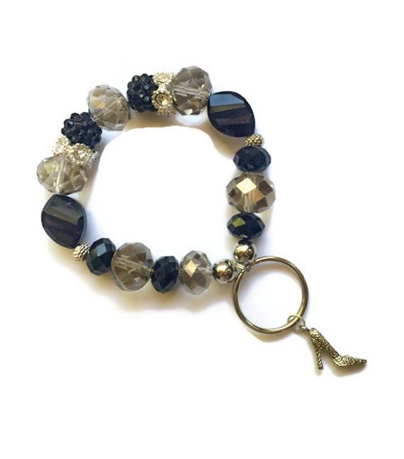 Beaded Charm Keyring Keychain Stretch Bracelet Key Fob in