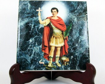 Saint Expeditus - catholic saints serie - catholic icon on ceramic tile - St Expeditus - Saint Expedite - St Expedite - religious art