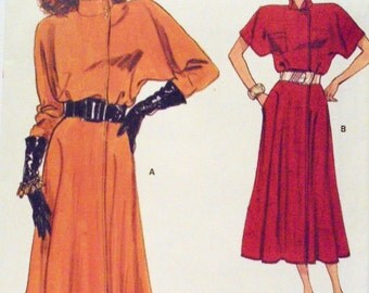 1980s Midi Dress Very Easy Very Vogue 9674 size 14 16 18 Women's Vintage Sewing Pattern Day Dress Flared Skirt Raglan Sleeves Asymmetrical