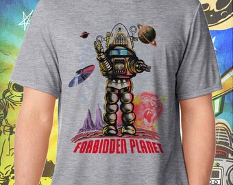 Forbidden Planet Robby the Robot Waves Men's Gray T-Shirt
