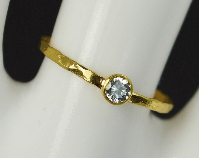 Dainty Solid 14k Gold CZ Diamond Ring, 3mm gold solitaire, solitaire ring, Solid Gold, April Birthstone, Mothers RIng, Solid gold band, Gold