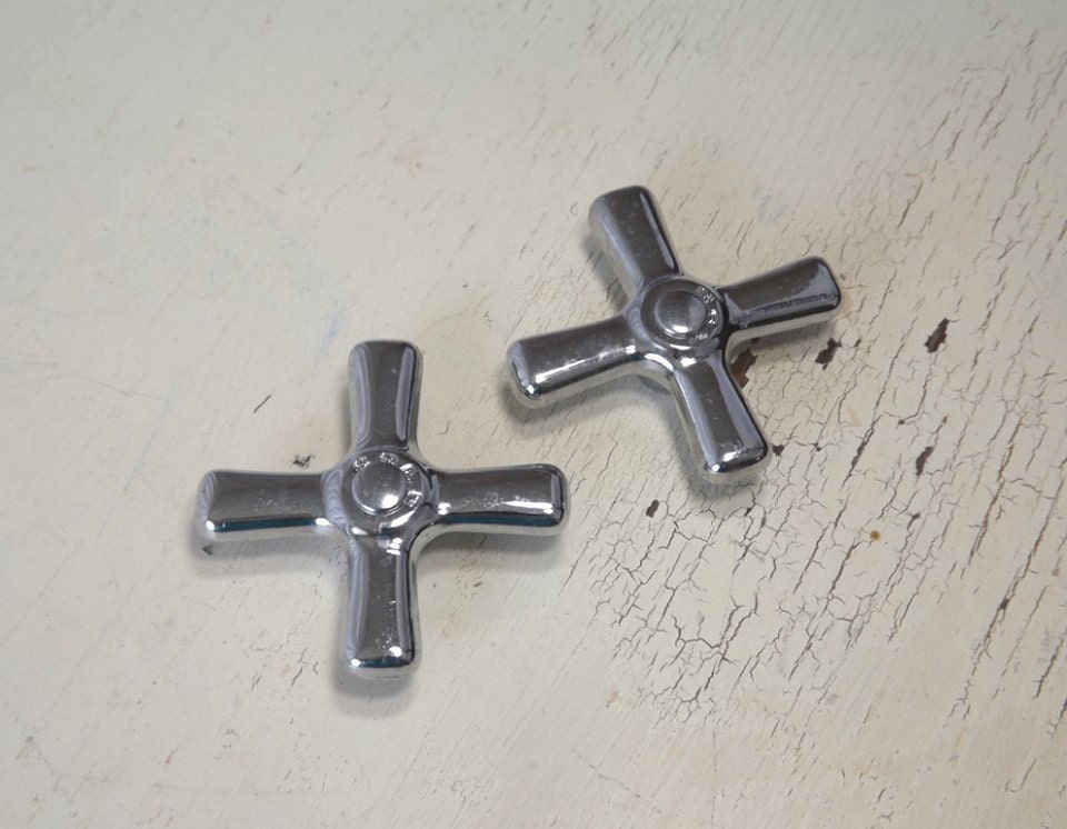 Vintage Deco Hot and Cold Faucet Knobs Chrome Handles