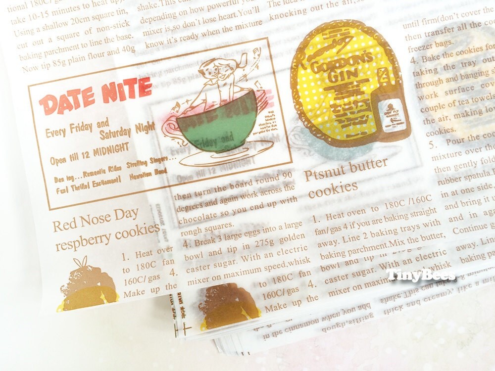 Newspaper Food Wrapping Paper 10 Sheets / 25cm x 35cm by TinyBees