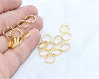 10 Pcs 24k Matt Gold Connectors, Geometric Beads, 10x10mm , Gold Plated Over Brass, Connector, Hexagon Charms , BRT149